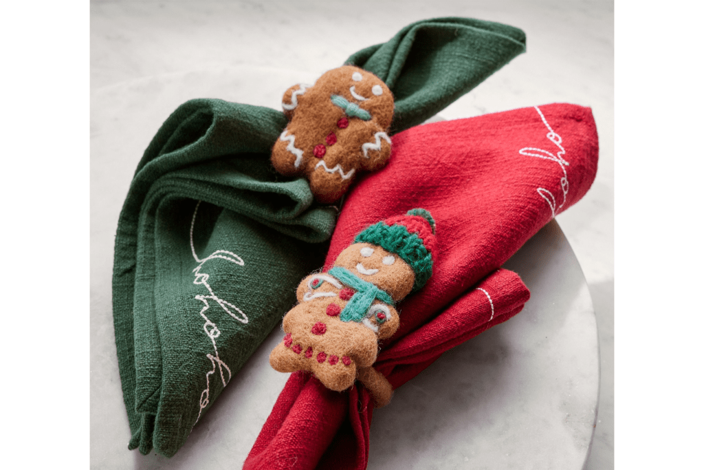 Pottery Barn Gingerbread Handcrafted Napkin Rings (Set of 4)