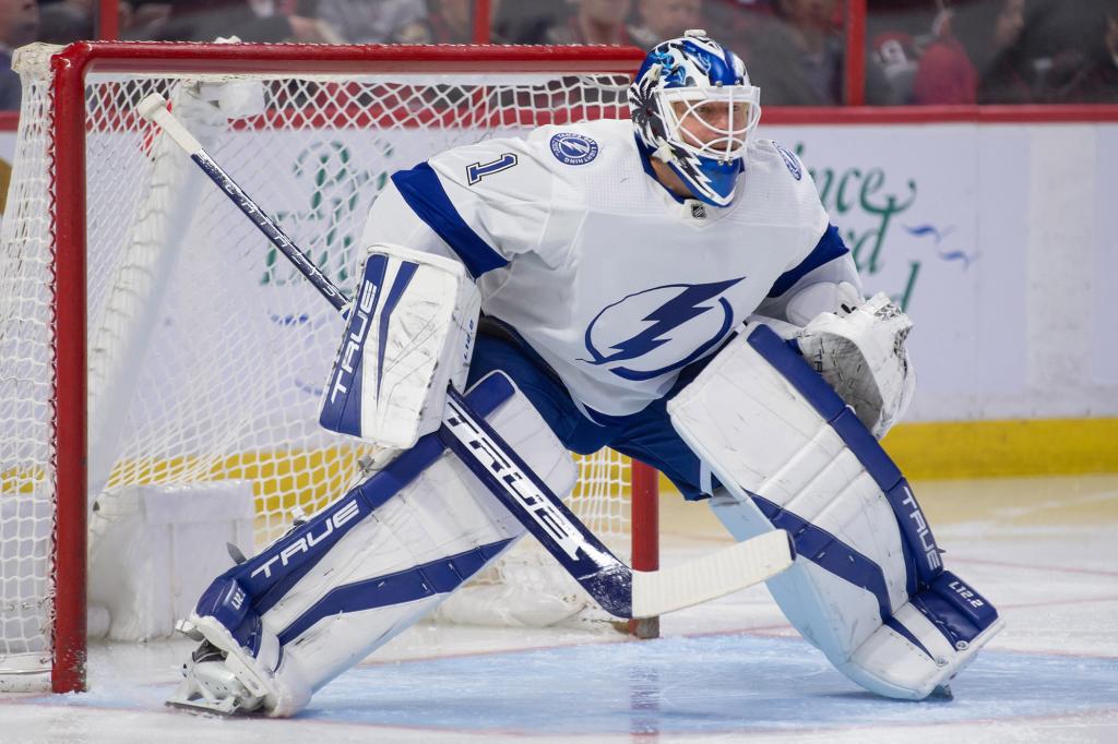 Tampa Bay Lightning goalie Brian Elliott patrols the crease.