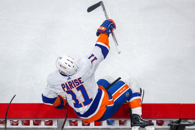 Zach Parise goes over the boards during an Islanders game.