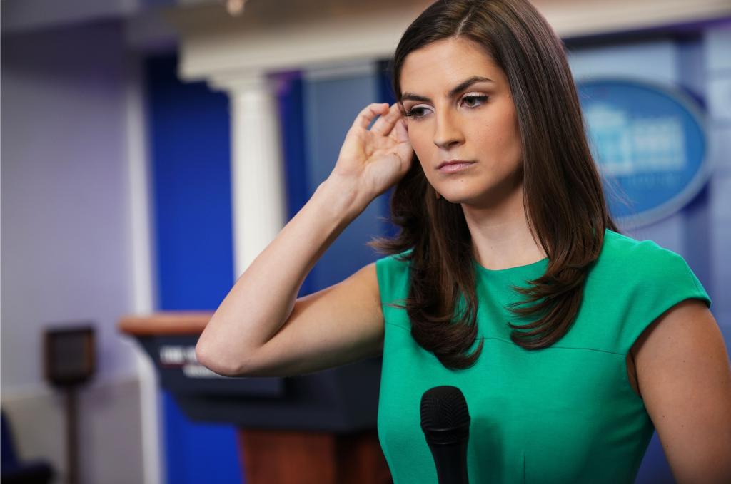 CNN White House correspondent Kaitlan Collins is seen in the Brady Briefing Room of the White House before the start of the daily briefing.