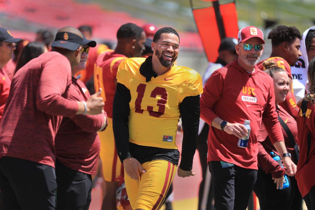 Quarterback Caleb Williams (13) during the USC spring game on April 15, 2023.