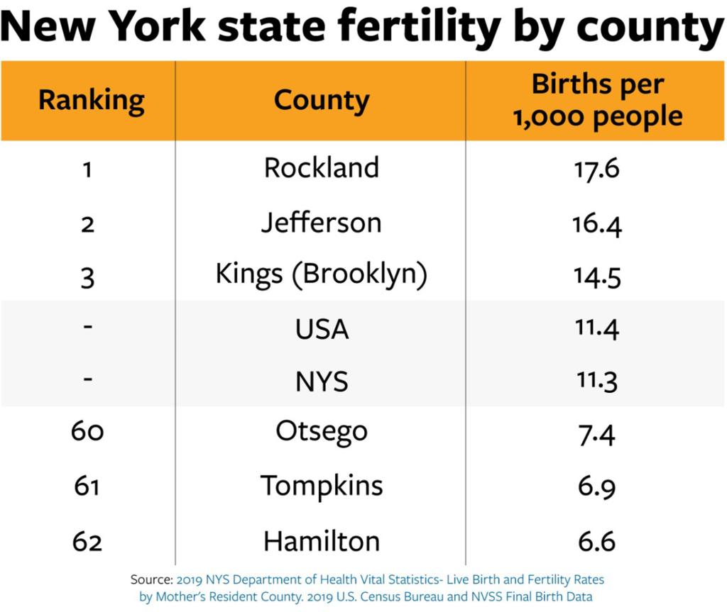 The total fertility rate is highest for women who live in Rockland County.