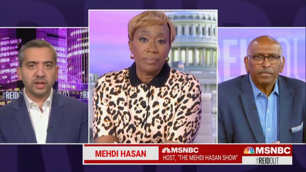 Other MSNBC hosts, including Joy Reid (center) and Mehdi Hasan (left) bashed CNN's Trump town hall and the network's moderator, Kaitlan Collins.