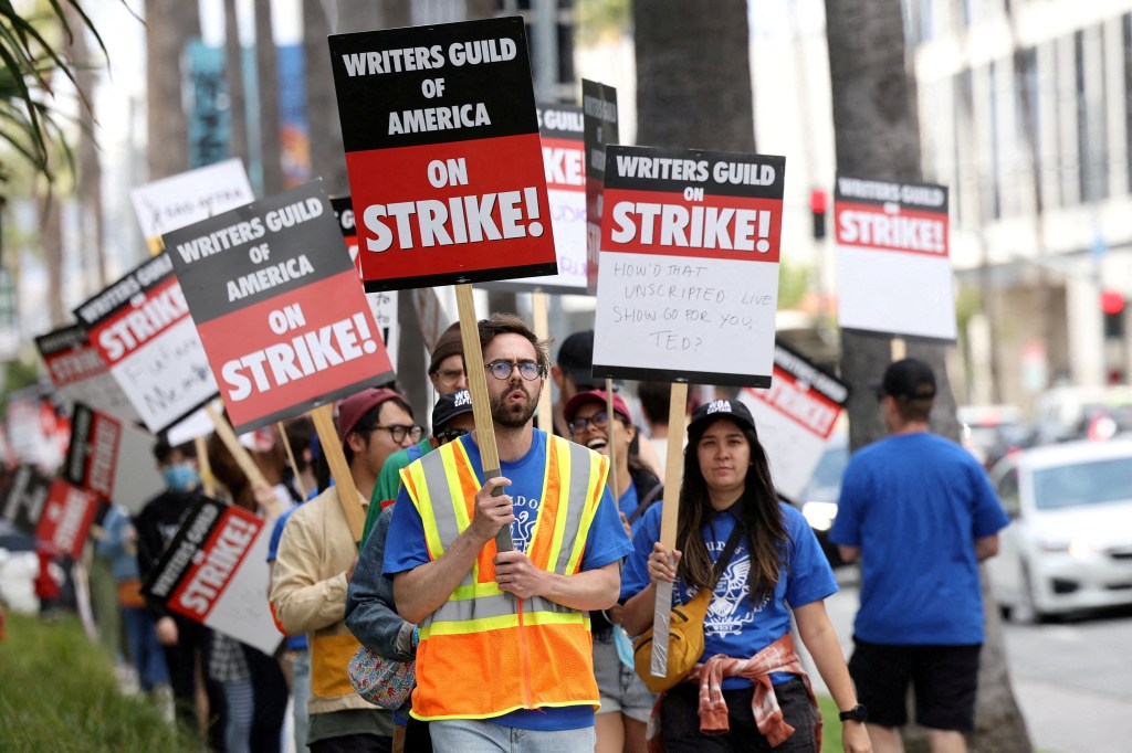 Writers Guild of America members and supporters picket