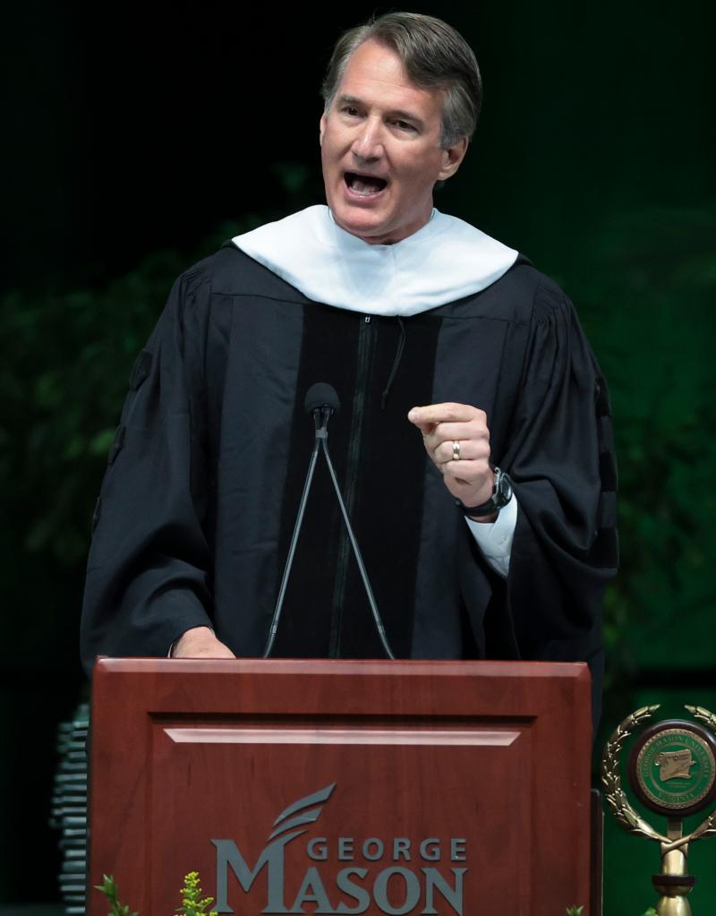 Virginia Gov. Glenn Youngkin delivering the keynote address at George Mason University.