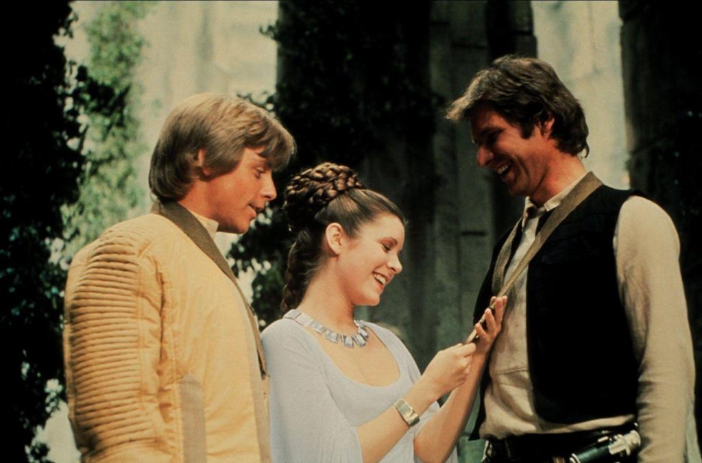 Luke Skywalker (Mark Hamill), Princess Leia (Carrie Fisher) and Han Solo (Harrison Ford) in "Star Wars"