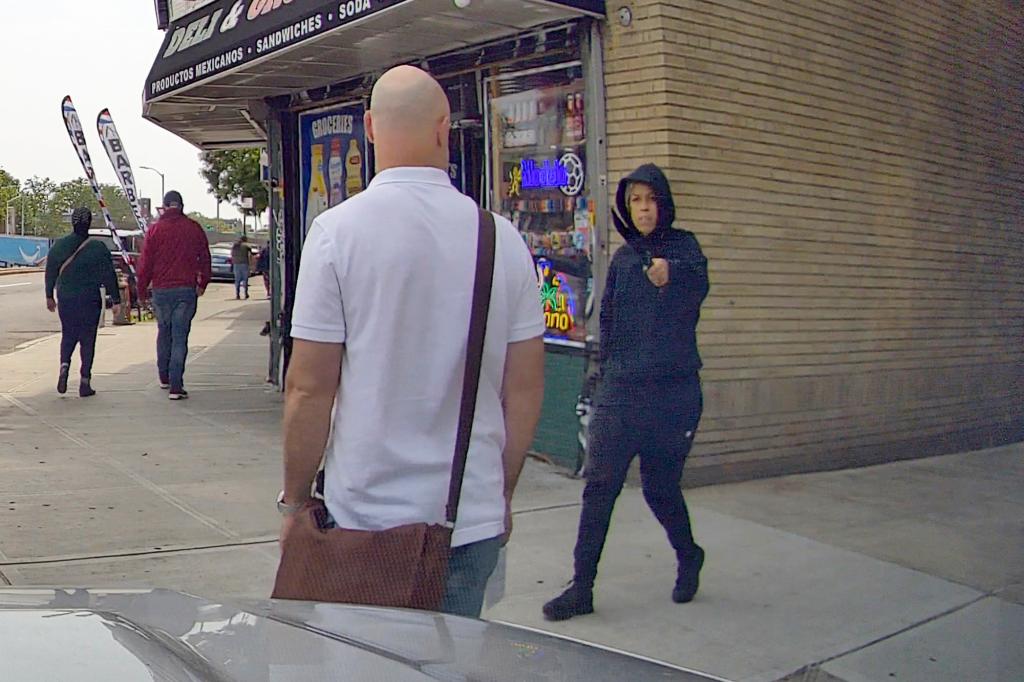 Professor Shellyne Rodriguez can be seen (black hoodie) chasing down Reuven Fenton with a machete. 