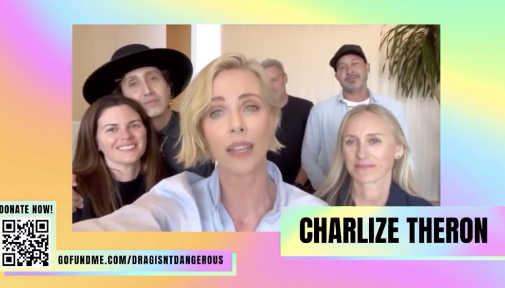 Actress Charlize Theron appears in a video supporting the "Drag Isnt Dangerous" during a telethon last weekend.