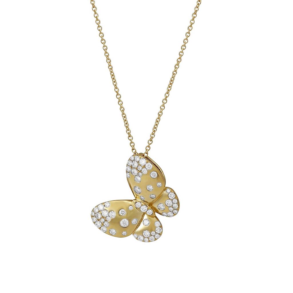 Emily Waterfall's London Collection butterfly necklace in 18-k yellow gold with diamonds, available at London Jewelers