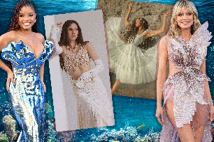 Halle Bailey (left), Jenny Rojinski, Chazlyn Yvonne, and Heidi Klum in the TikTok-viral #MermaidCore fashion, which is inspired by Disney's "The Little Mermaid," out May 26.