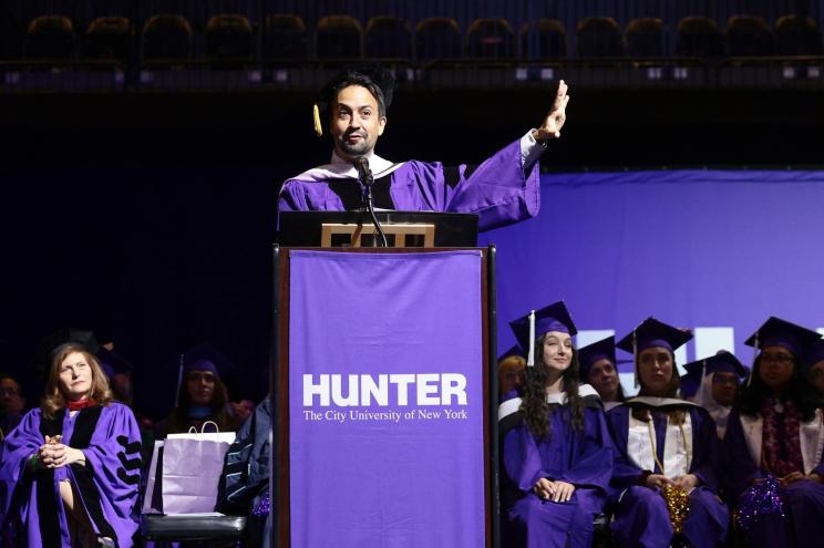 Lin Manuel Miranda speaks at Hunter College