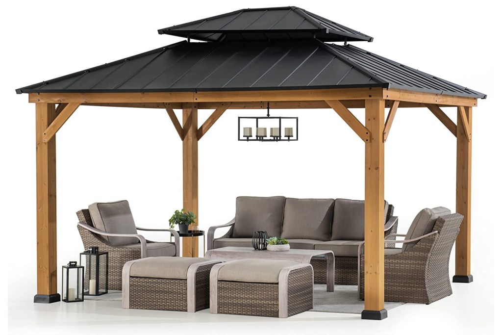 wood and steel outdoor gazebo