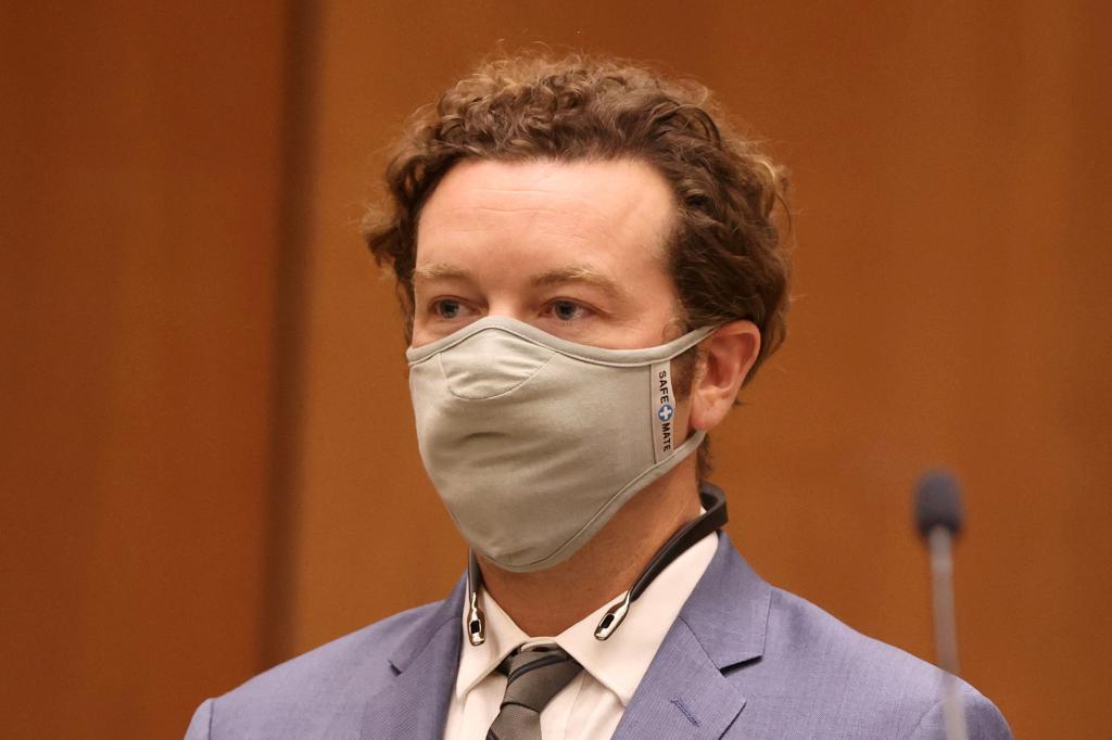 Danny Masterson appears in court wearing a face mask. 