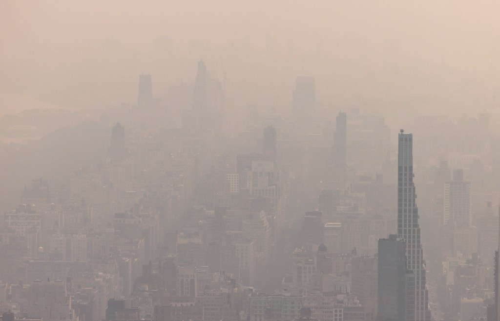 Haze over the city skyline.