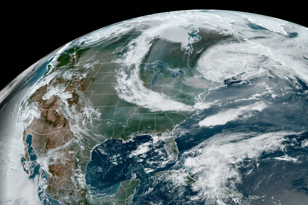 Satellite view shows weather coverage over the USA. 10am EST Wednesday, June 7th, 2023.