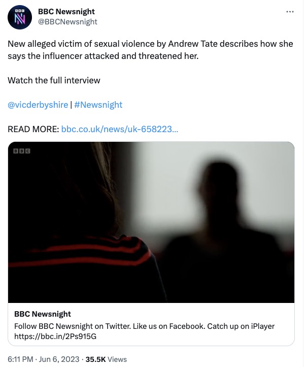 BBC tweet sharing new accuser's interview.