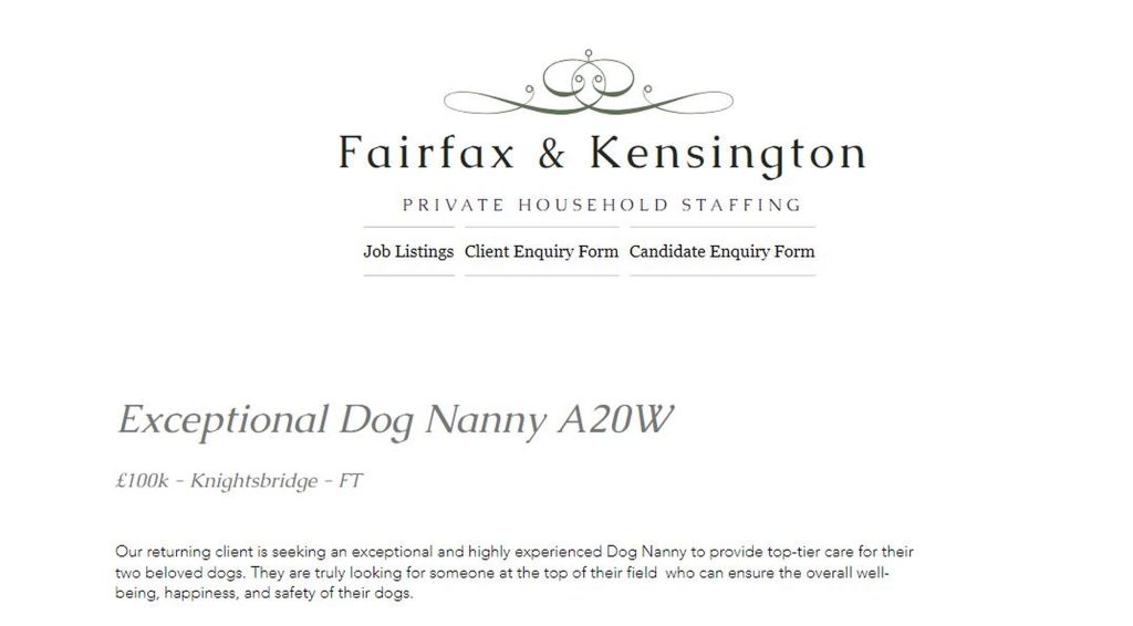 Dog Nanny Job advertisement 