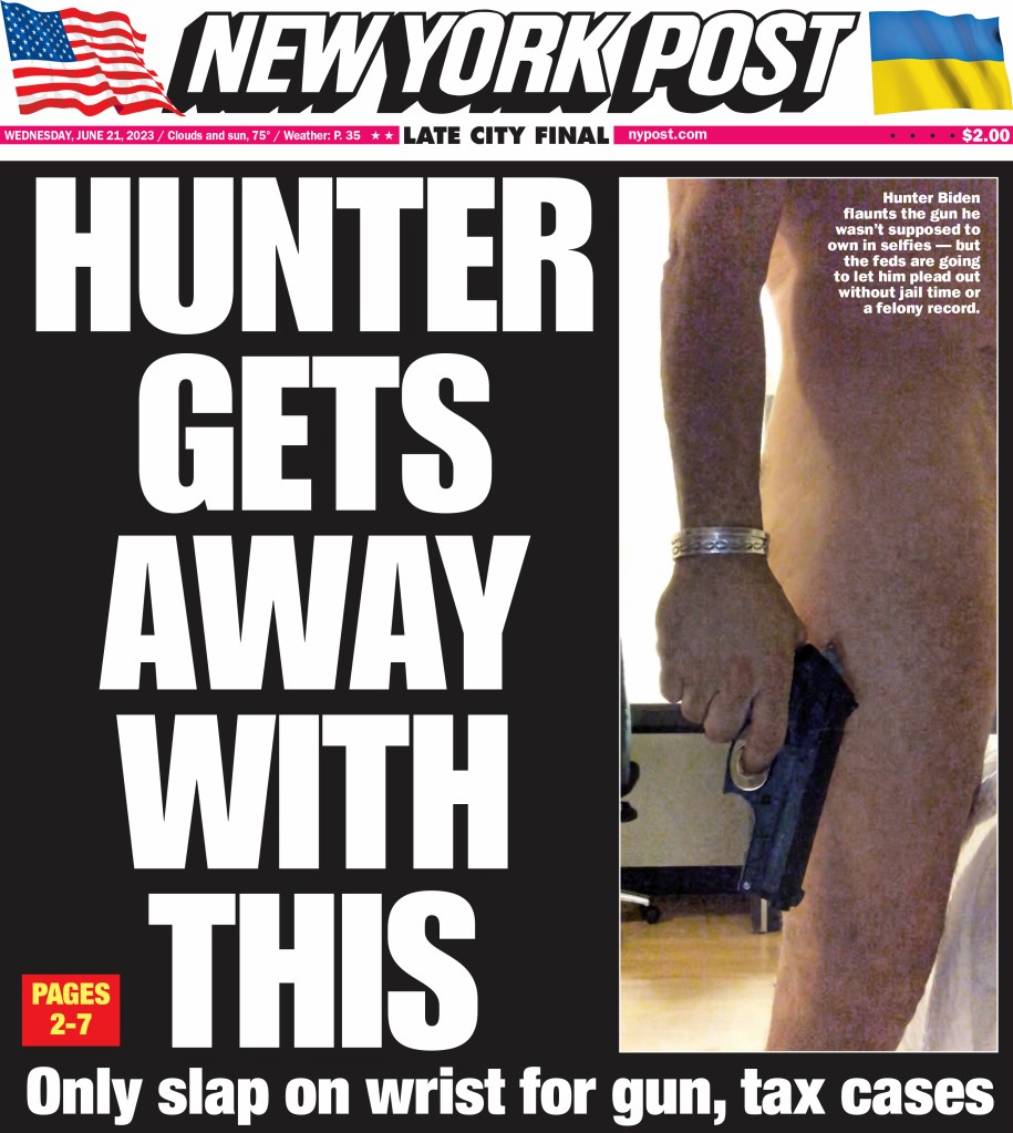 New York Post cover saying "Hunter Gets Away With This."