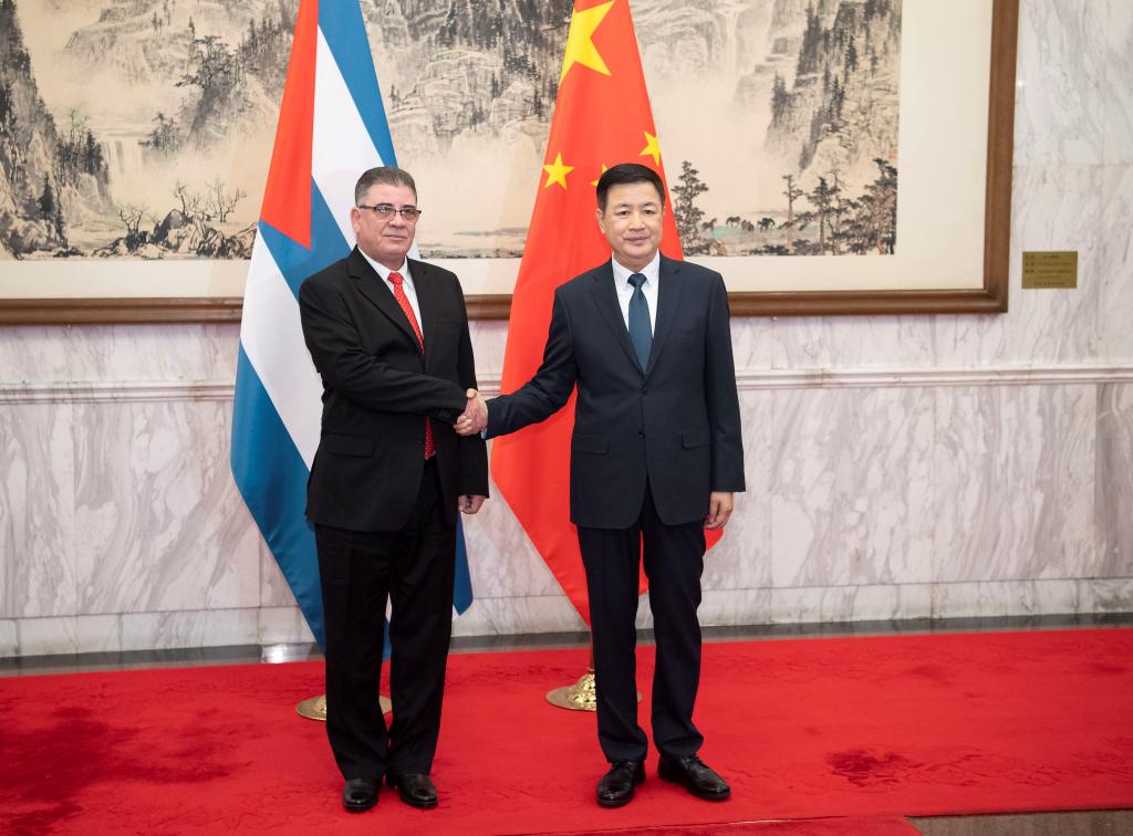 Chinese Minister of Public Security Wang Xiaohong meets with Cuban Minister of Interior Lazaro Alberto Alvarez Casas. 