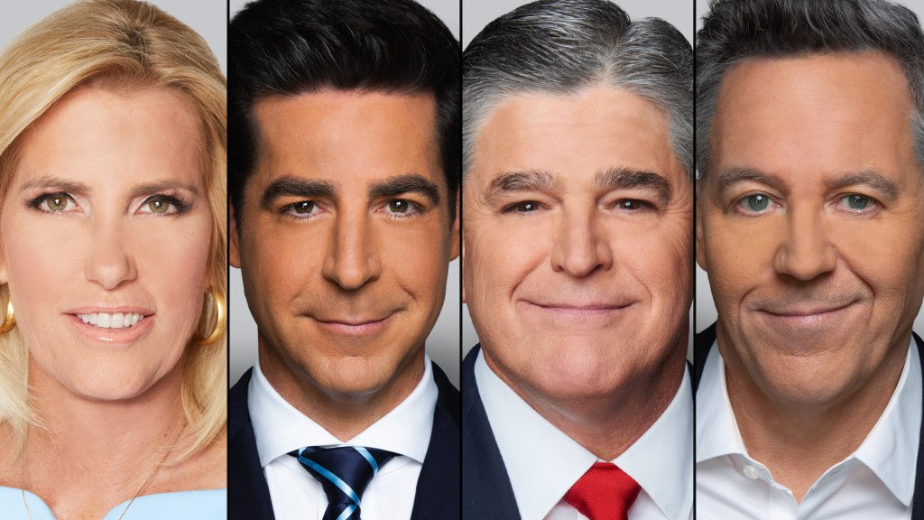 In a programming shakeup on Fox, Laura Ingraham will move up to 7 p.m., Jesse Watters will shift to 8 p.m., Sean Hannity will stay at 9 p.m., Greg Gutfeld will air at 10 p.m. and Trace Gallagher will move to 11 p.m.