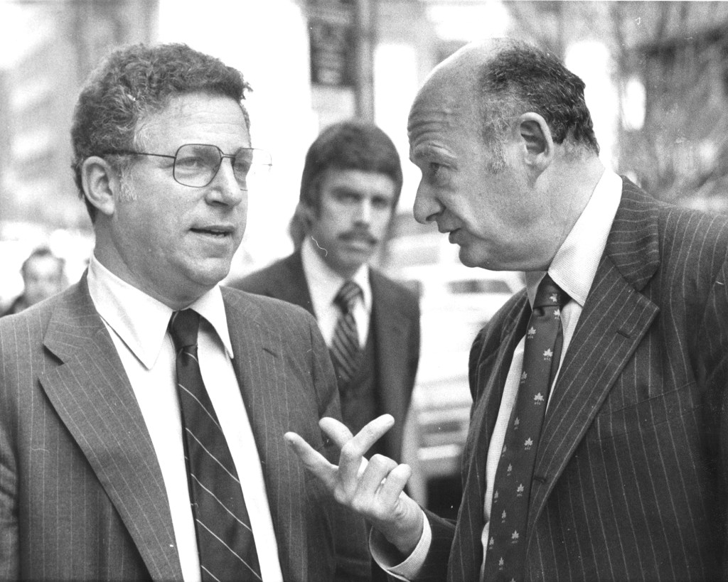 Ravitch speaking with Mayor Ed Koch on April 10, 1980.