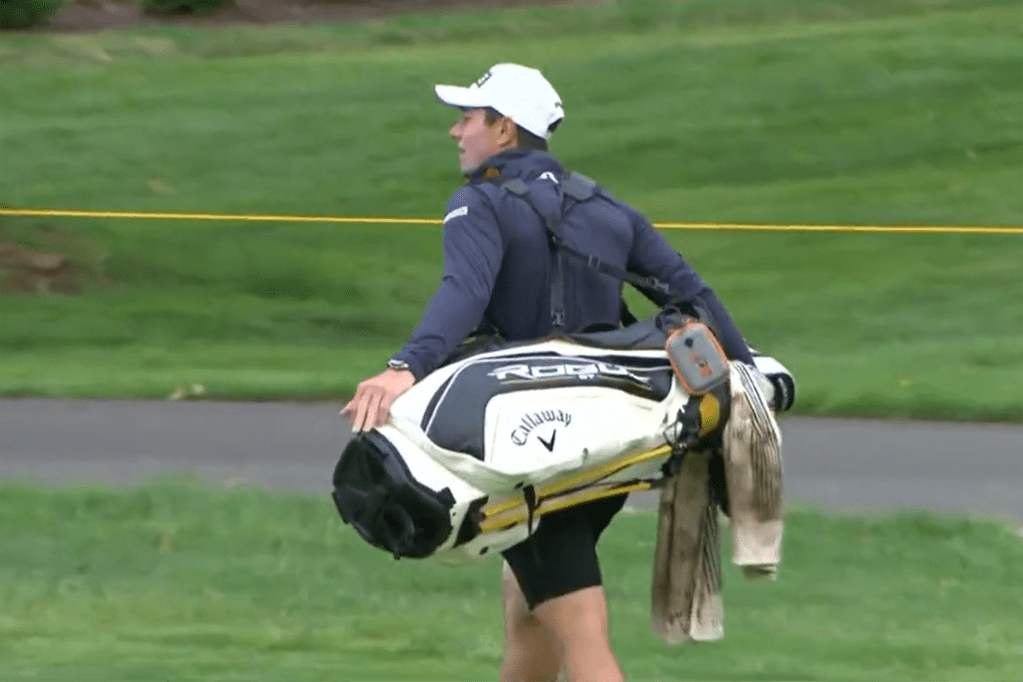 Viktor Hovland as the caddy for his former teammate Zach Bauchou less than 24 hours after his PGA tour win.