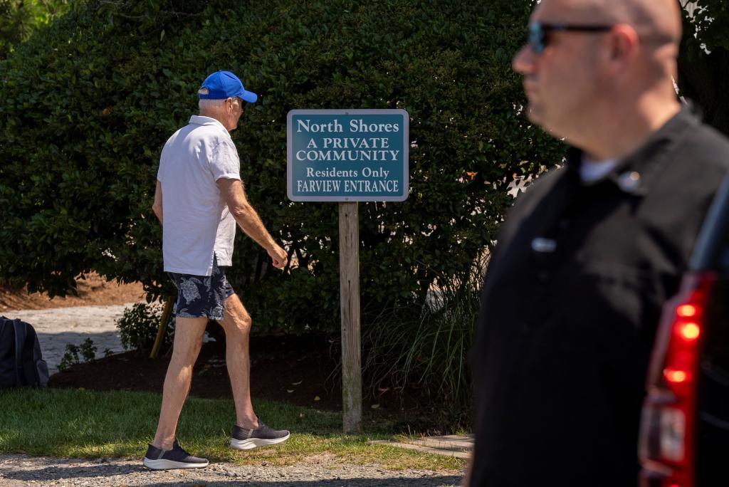 U.S. President Joe Biden walks to the beach near his home in Rehoboth Beach, Delaware.