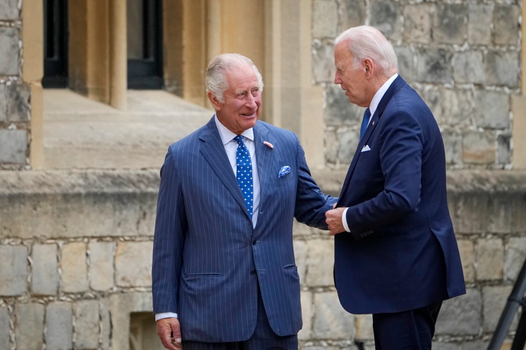 Biden met King Charles III for tea Monday to make up for skipping his coronation.