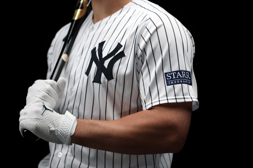 A Starr Insurance patch is featured on the Yankees’ uniform.