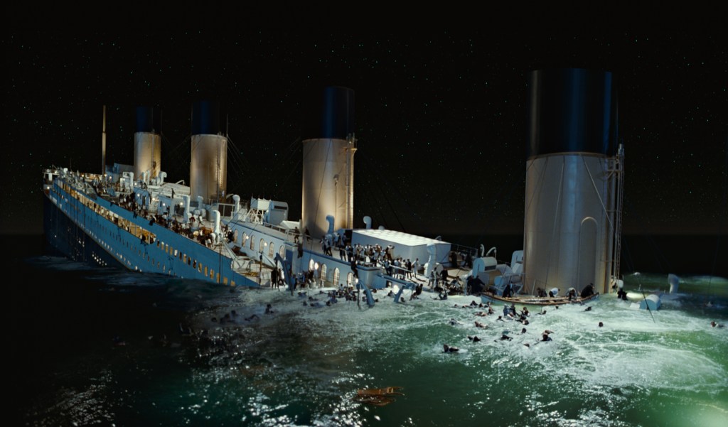 Pictured is the Titanic in Cameron's 1997 Academy Award-winning film. 