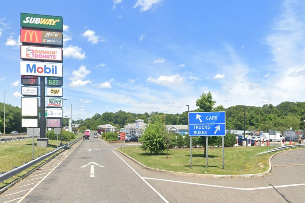 The McDonald's is located at a gas station rest stop in Fairfield County, Conn.