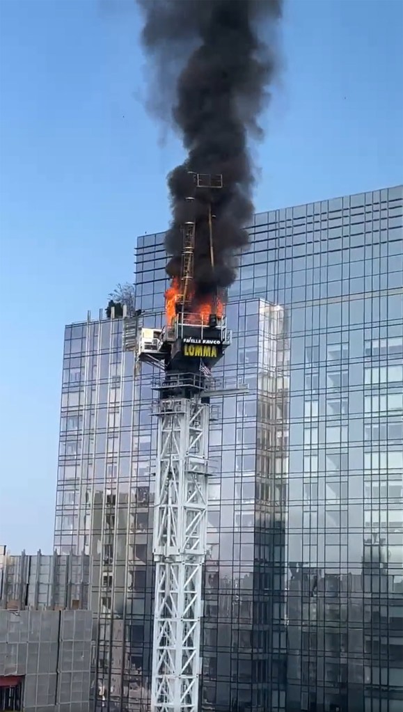 The fire broke out Wednesday morning when the crane was stationed 45 stories high on a vacant building at 550 10th Avenue.