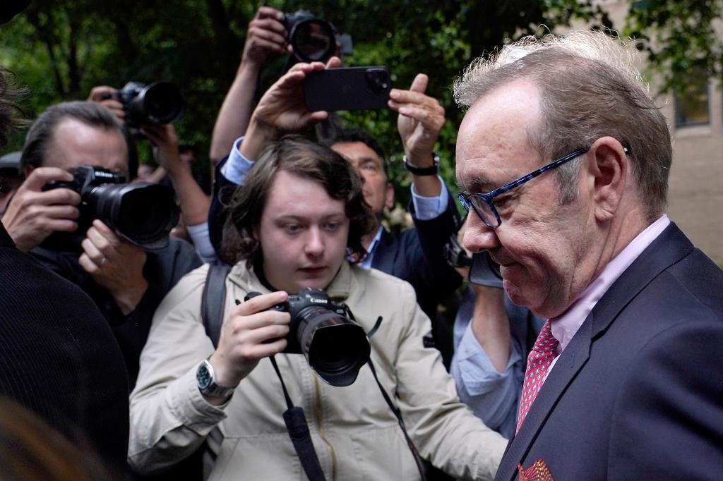 Spacey exiting Southwark Crown Court in London after the trial concluded.