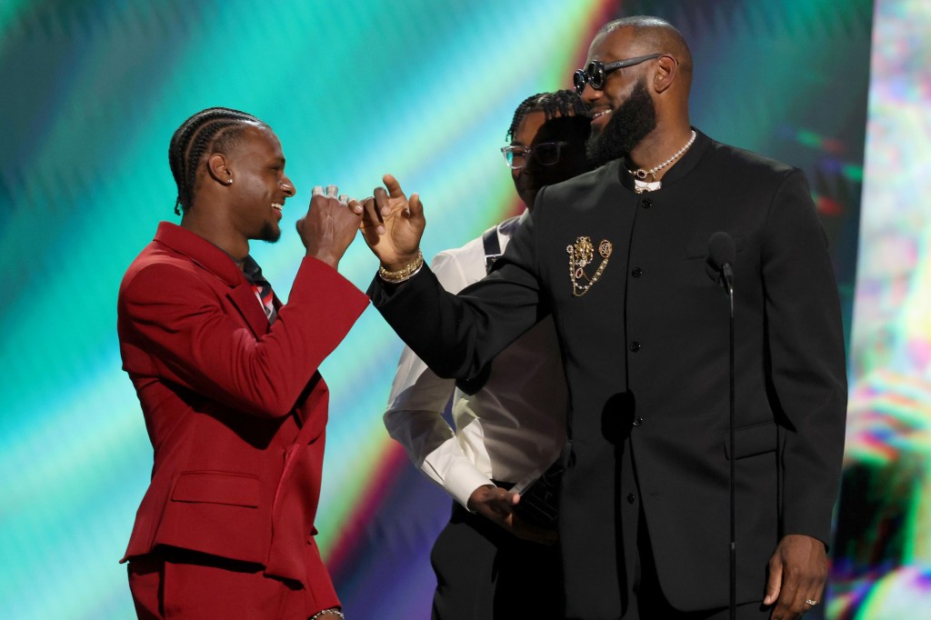 Bronny and LeBron James at the ESPYs on July 12, 2023.