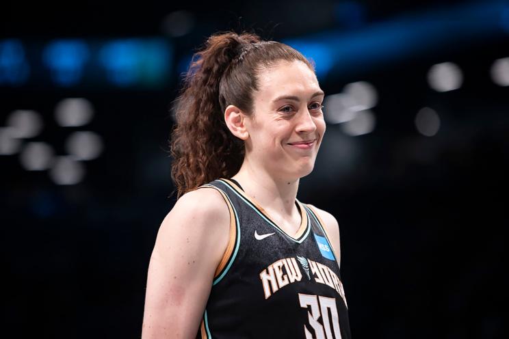 Breanna Stewart smiles during the New York Liberty's game against the Indiana Fever.