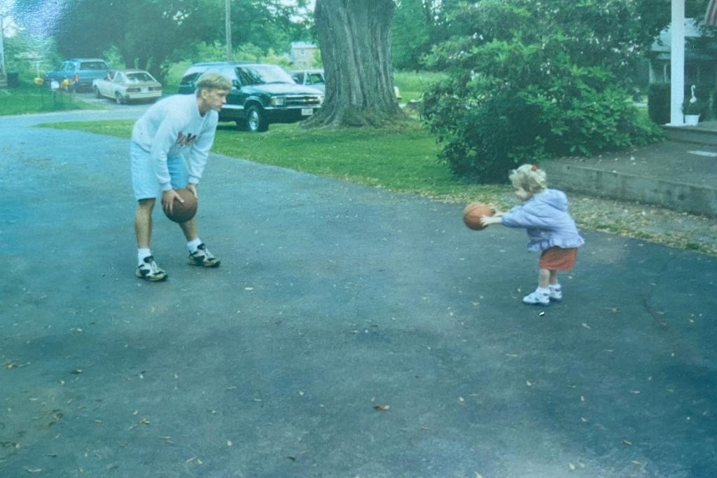 Breanna Stewart, aged 2, plays basketball with her cousin Wil VonZagorski.