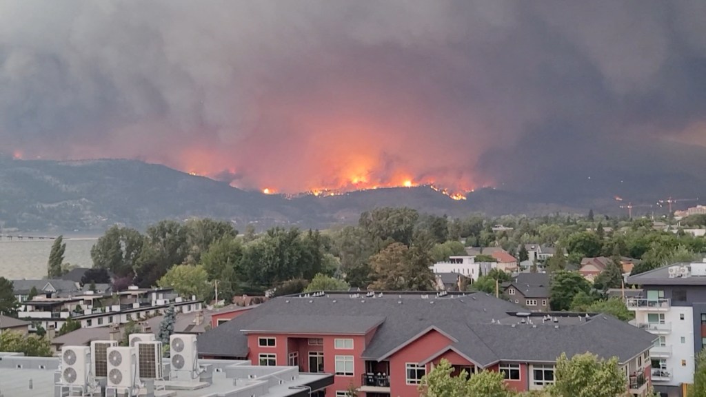 Smoke rises during the wildfire in Kelowna, British Columbia, Canada on Aug. 17, 2023.