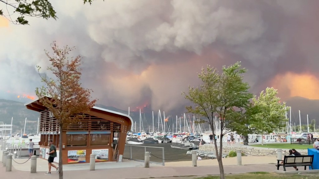 A general view of the wildfire in Kelowna, British Columbia, Canada is seen on Aug. 17, 2023.