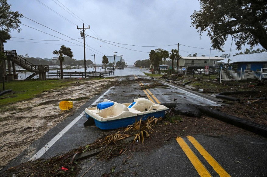 A boat washed ashore in near the Steinhatchee marina.