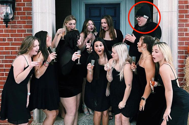 Artemis Langford is pictured with sorority sisters from Kappa Kappa Gamma, who are all dressed in black. 