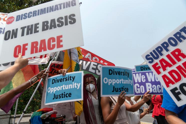 People protesting outside of the Supreme Court