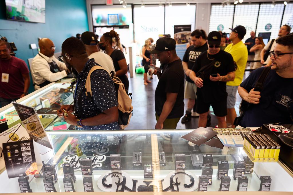 shoppers in a weed store