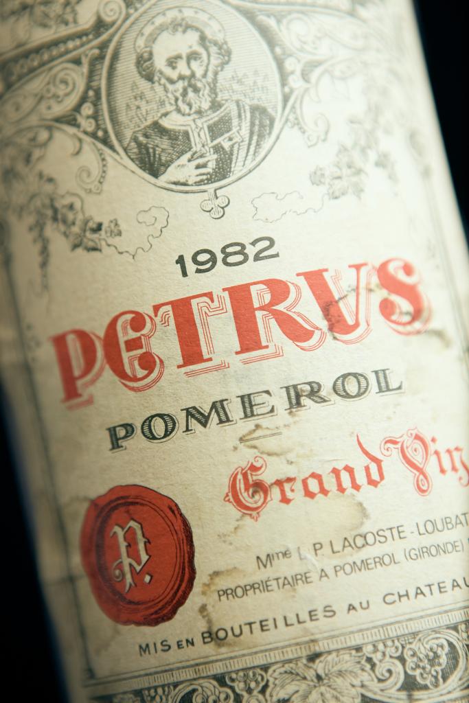 A bottle of 1982 Petrus Bordeaux.