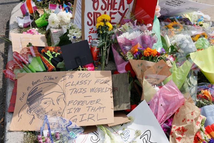 Memorial for dancer at gas station.