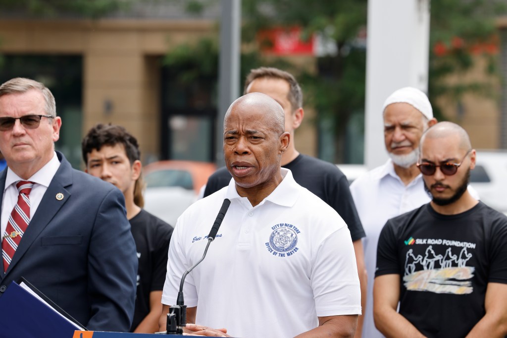 Mayor Adams at a press conference on charges against Muslim teen who killed gay, black man.