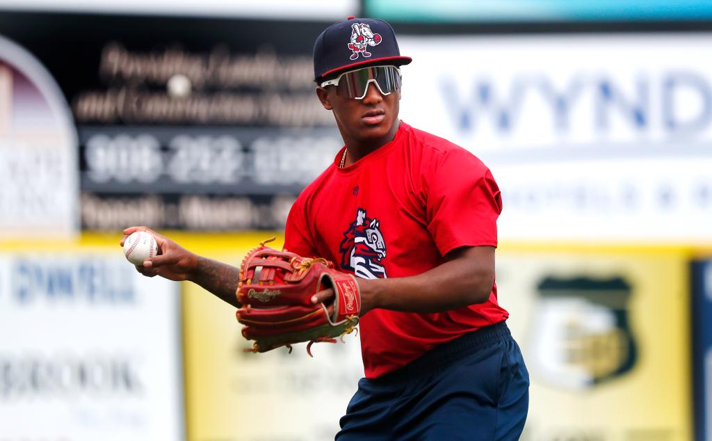 Luisangel Acuna works out before a game with the Double-A Binghamton Rumble Ponies.