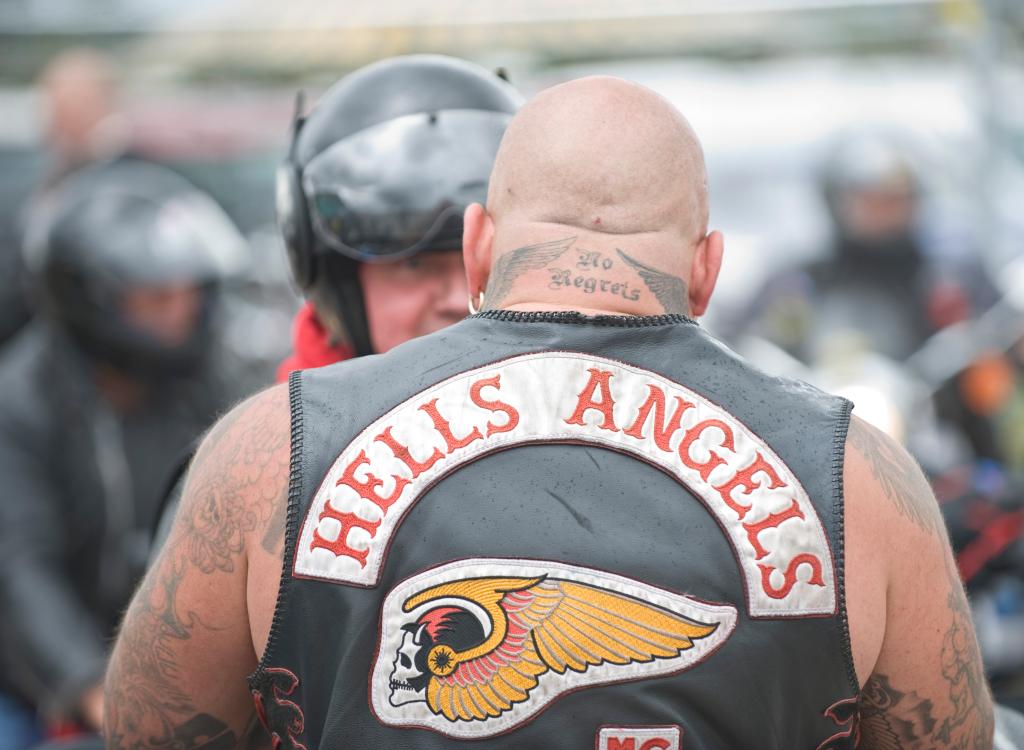 Hells Angels check visitors to the Bulldog Bash at Shakespeare County Raceway on August 12, 2010 in Stratford-upon-Avon, England. 