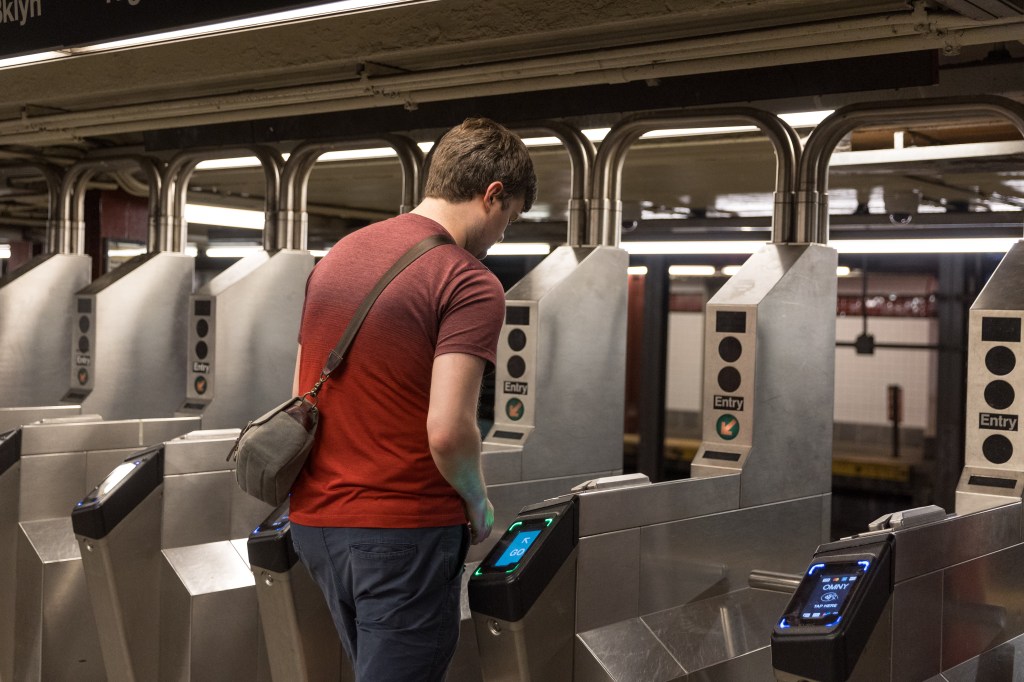 Subway turnstiles.