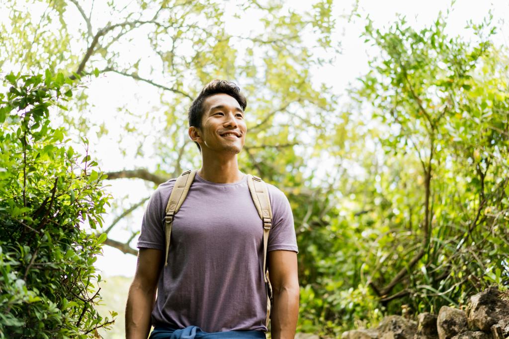 A man on a hike. 