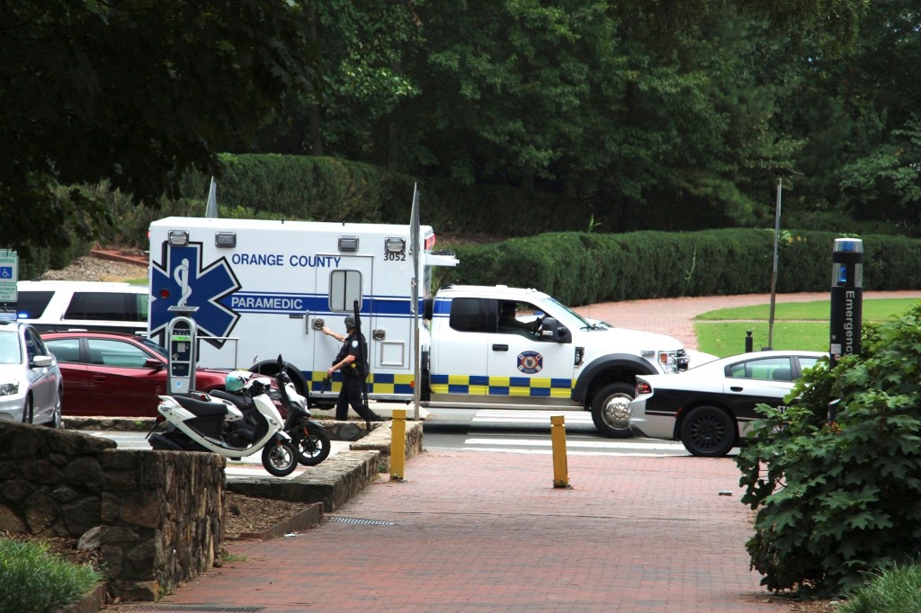 An ambulance arriving at the campus.